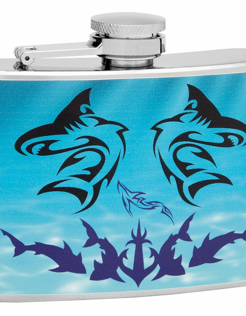 Load image into Gallery viewer, 4oz Powerful Shark Theme Hip Flask, Gift Box, Funnel and Shot Glasses
