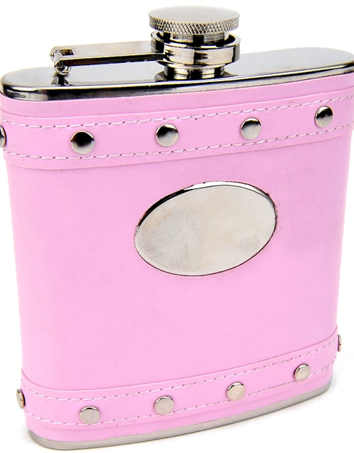 Load image into Gallery viewer, Silver Stud Hip Flask with Pink Faux Leather
