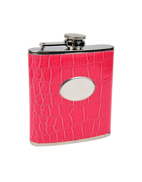 Load image into Gallery viewer, Pink Eel Skin Flask with Engraving Plate
