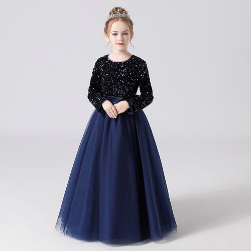 Load image into Gallery viewer, Dideyttawl Winter Glitter Sequins Long Sleeves Flower Girls Dresses For Wedding Tulle Birthday Party Christmas Dress For Girl
