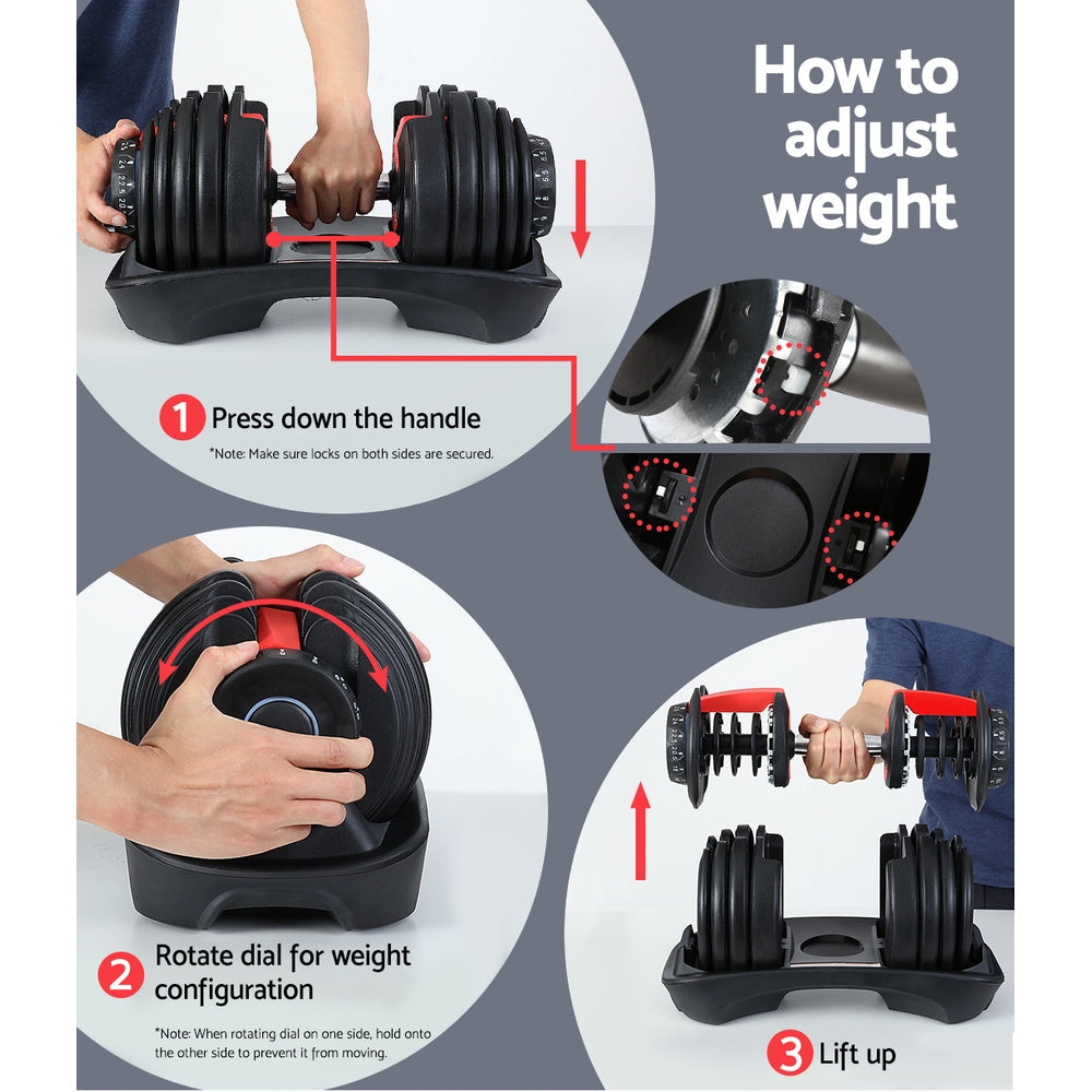 24kg Adjustable Dumbbell Dumbbells Weight Plates Home Gym Fitness