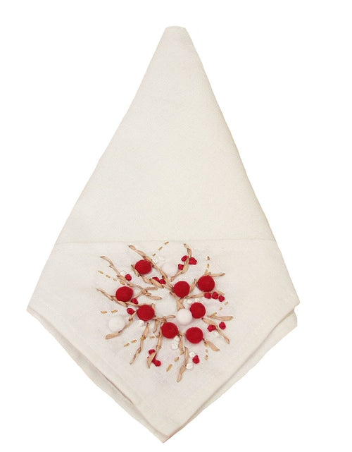 Load image into Gallery viewer, ML10103A Holiday Berry Wreath Napkin, 20&#39;&#39;x20&#39;&#39;
