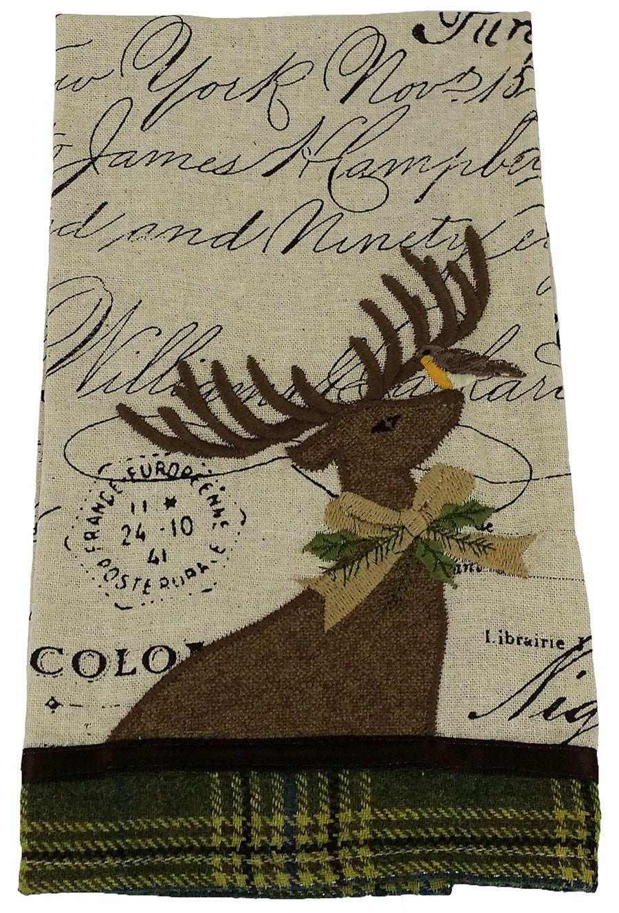 ML14898 Reindeer With Applique Suede Tea Towel, 16''x22''