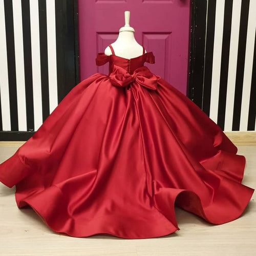 Load image into Gallery viewer, Red Satin Flower Girl Dresses Bow Cute Girl Dress Wedding Party Dress Kid Birthday Dress First Communion Dress Girl Party Dress
