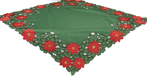 Load image into Gallery viewer, XD93248 Holly Leaf Poinsettia Table Topper, 34&#39;&#39;X34&#39;&#39;
