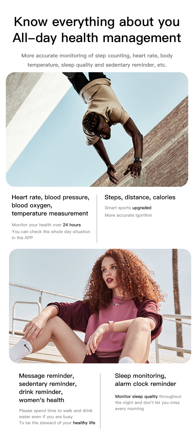 Heart Rate Blood Pressure Body Temperature Waterproof SmartWatch