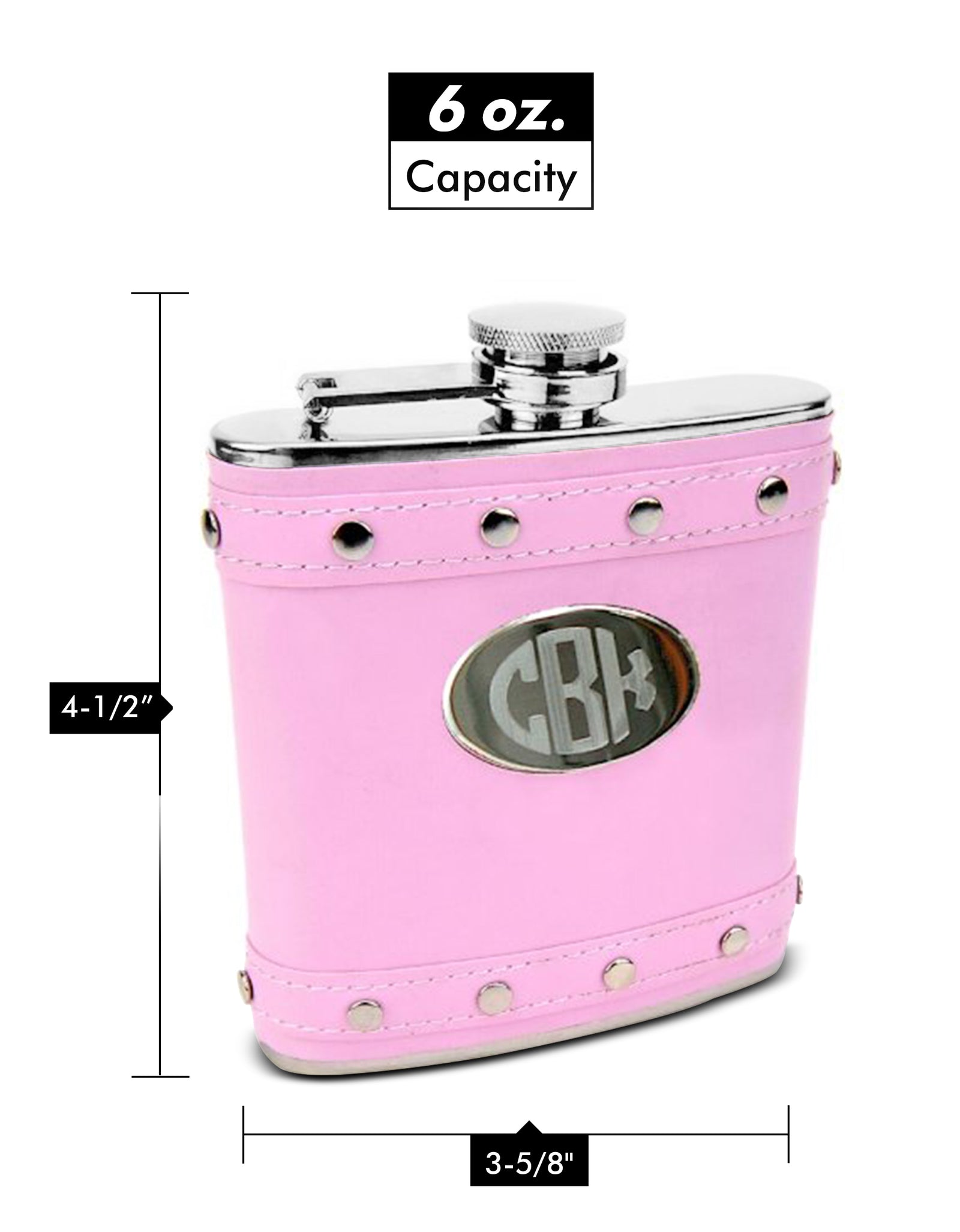 Silver Stud Hip Flask with Pink Faux Leather