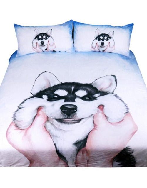 Load image into Gallery viewer, Husky Puppy Bedding Set Queen King Watercolor
