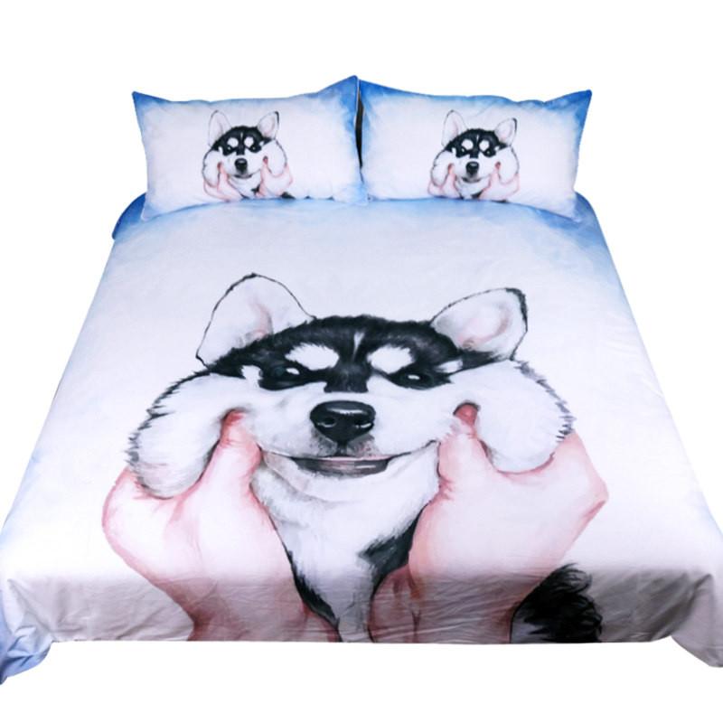 Husky Puppy Bedding Set Queen King Watercolor