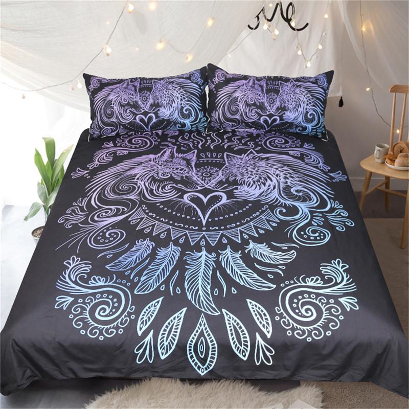 Wolves Heart by SunimaArt Bedding Set Blue and