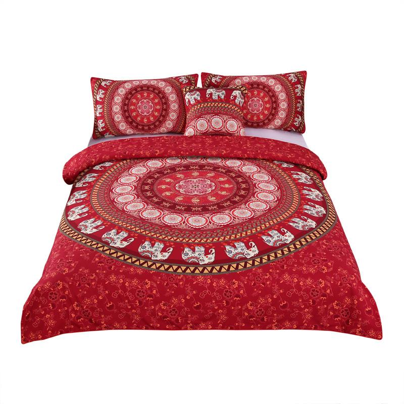 Red Mandala Bedding Set Elephant Indian Duvet