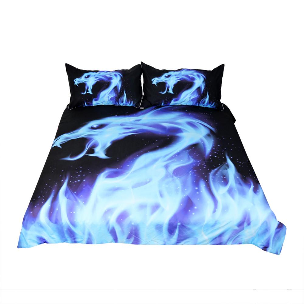 Blue Fire Bedding Set Cool Dragon Bed Cover Animal