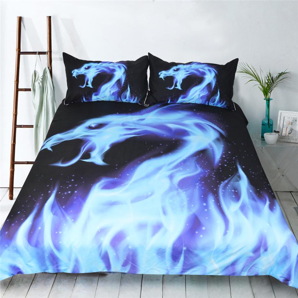Blue Fire Bedding Set Cool Dragon Bed Cover Animal